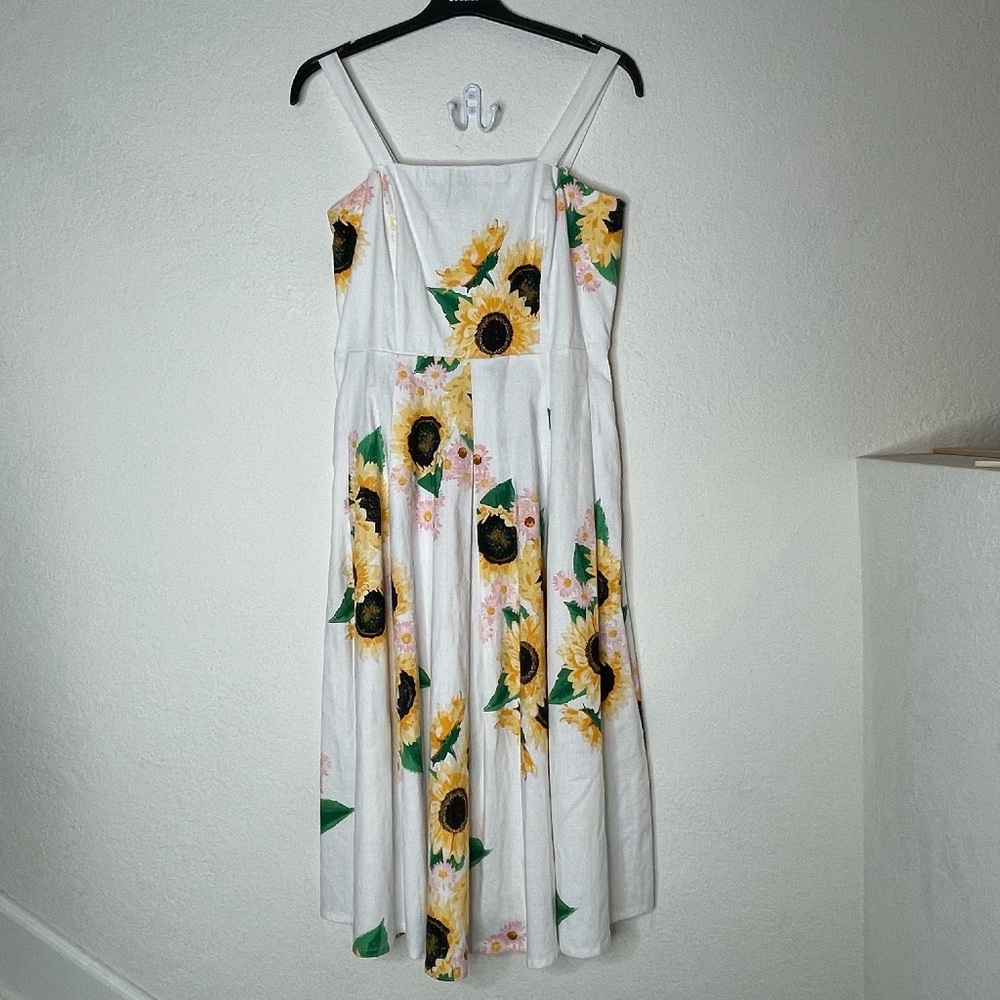 Eva Mendes New York & Co Floral Midi Dress Large Multicolor Fit & Flare Pleated